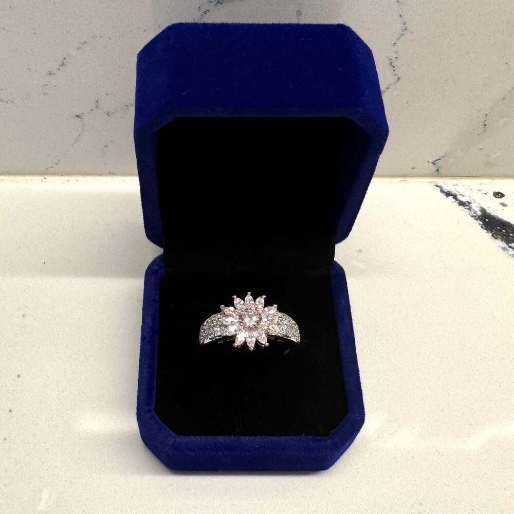 S925 Sterling Silver Pink Marquise Floral Cluster Statement Ring Size 10 NWOT